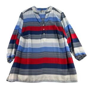 Talbots Plus 2X Tunic Top Popover Stripes Lightweight Blouse Patriotic Women’s